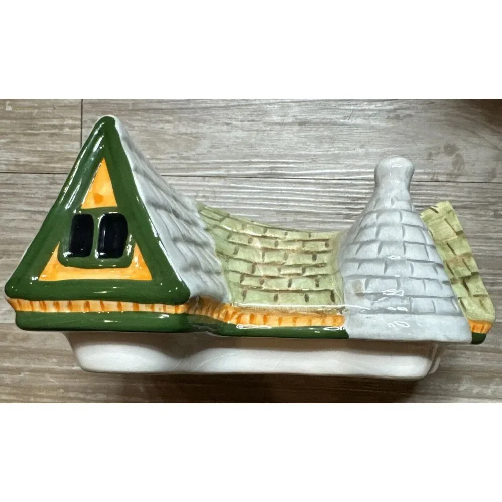 Halloween‎ Ceramic Cookie or Treat Jar Haunted House W/ Pumpkins & skeleton
